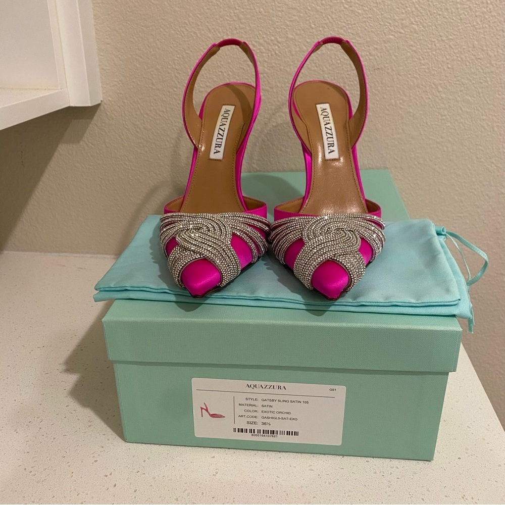 Aquazzura Pink Satin Gatsby Sling Satin 105